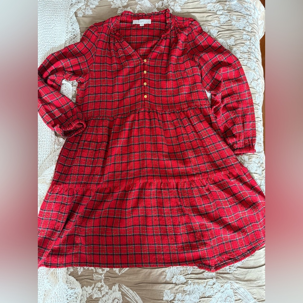 LOFT Vibrant Red Checkered dress